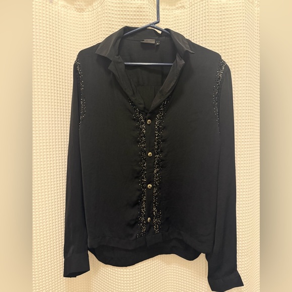ASOS Black Beaded Button Down Shirt - Oversized S - Picture 1 of 8
